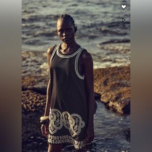 H&M Black Shift Dress Ornate Cream Embroidery Size Small